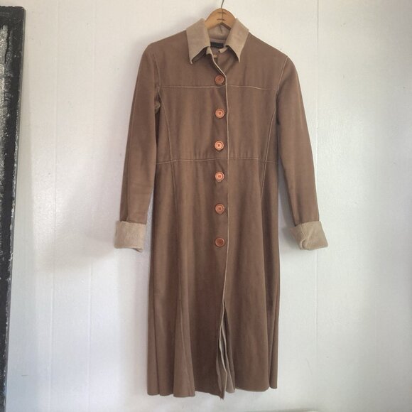 VTG Suede Leather Coat Equestrian Long Jacket MIDI Western Boho Hippie Fits 38” - Picture 3 of 16